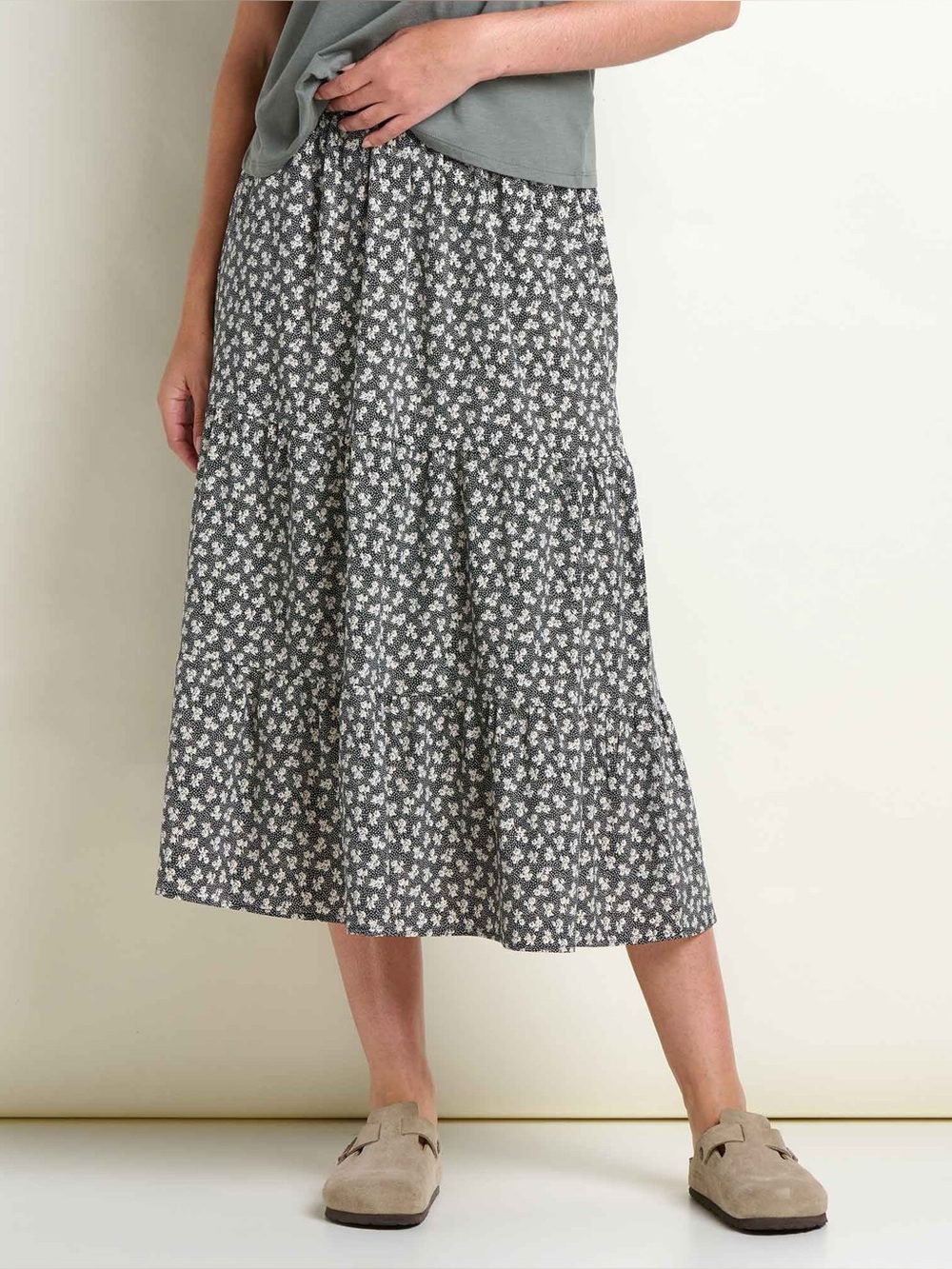 Toad&Co Sunkissed Tiered Midi Skirt New without tags XS BLACK AND SALT PRINT - Picture 3 of 6